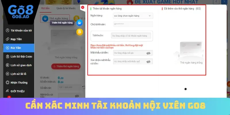 Cần xác minh tài khoản hội viên Go8