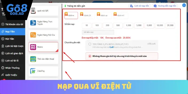 Nạp qua ví điện tử