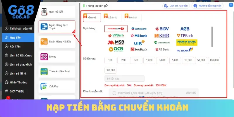 Nạp tiền bằng chuyển khoản